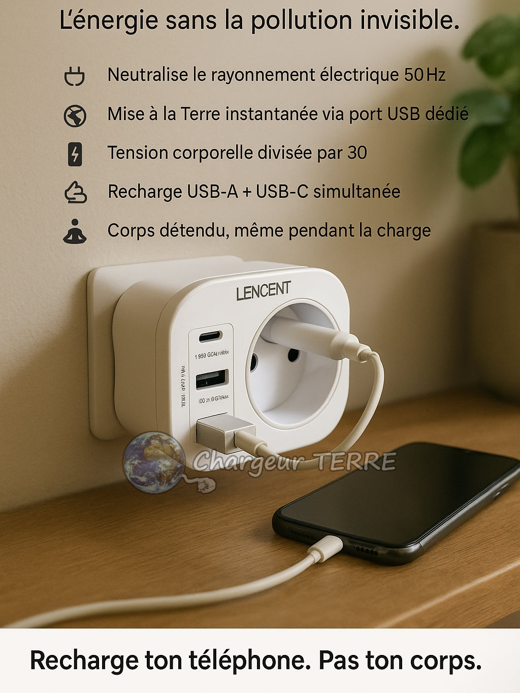Chargeur Terre anti-ondes USB